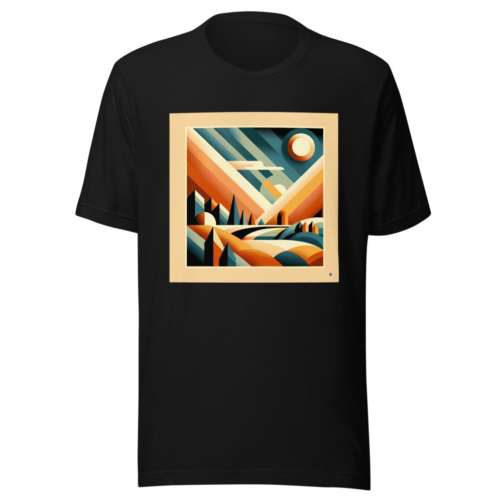 Retro Geometric Sunset Mountain Landscape in Teal