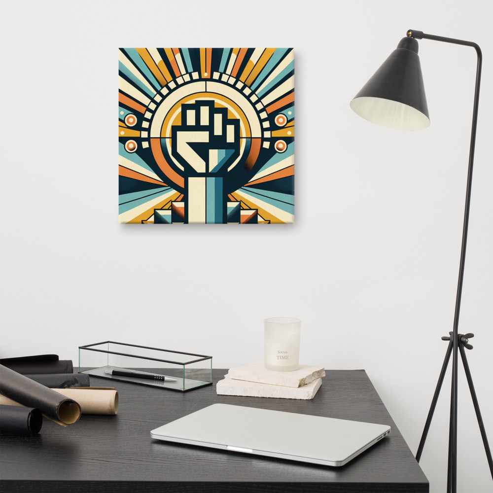 Raised Fist with Retro Geometric Sunburst — Canvas Print