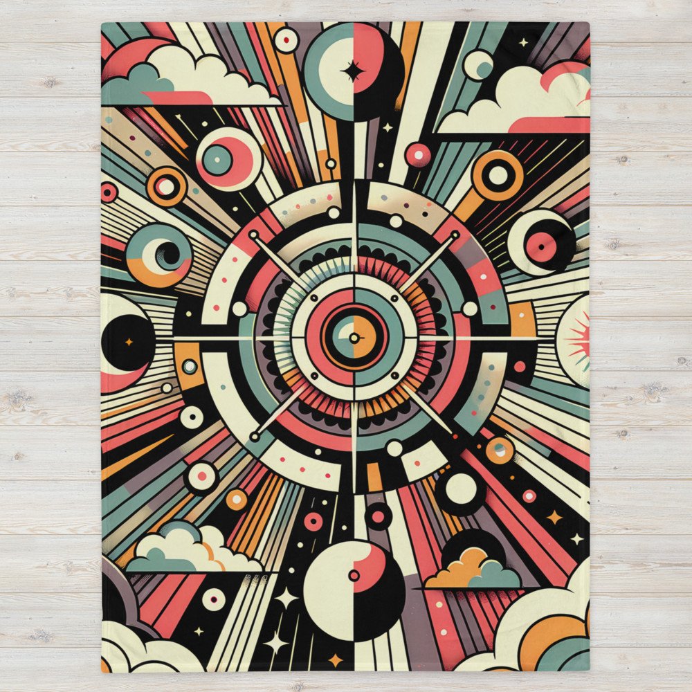 Retro Geometric Space Scene with Clouds