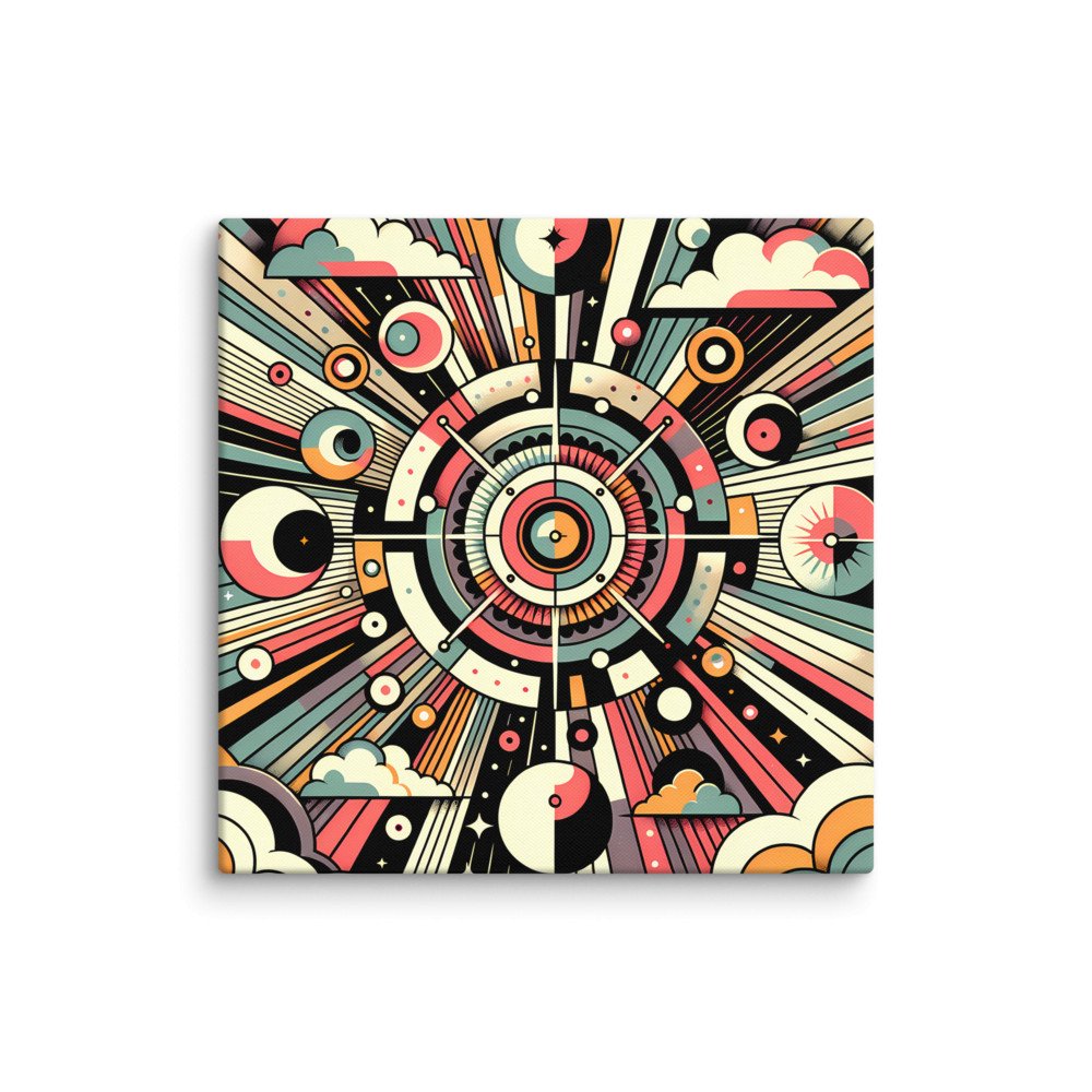 Retro Geometric Space Scene with Clouds