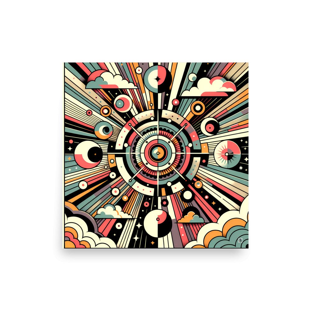 Retro Geometric Space Scene with Clouds