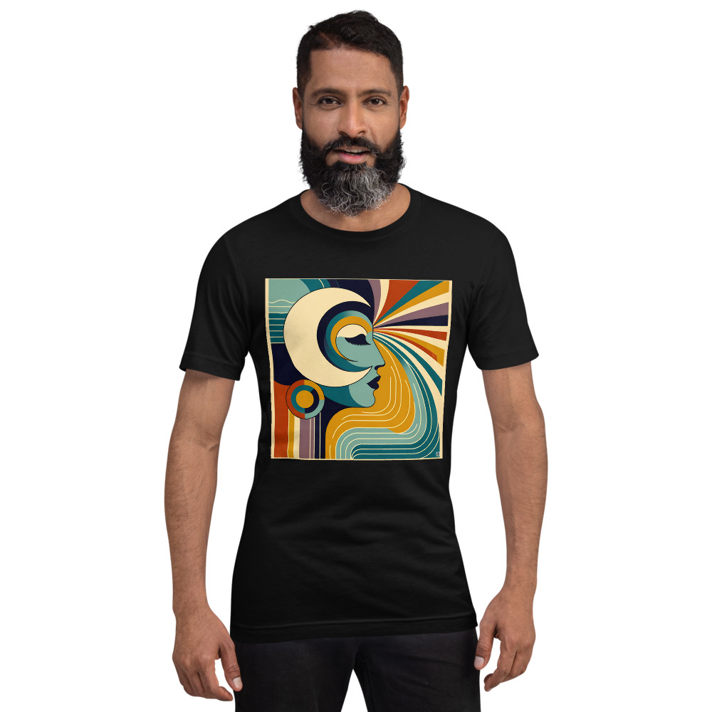 Retro abstract portrait with sunburst lines — T-Shirt