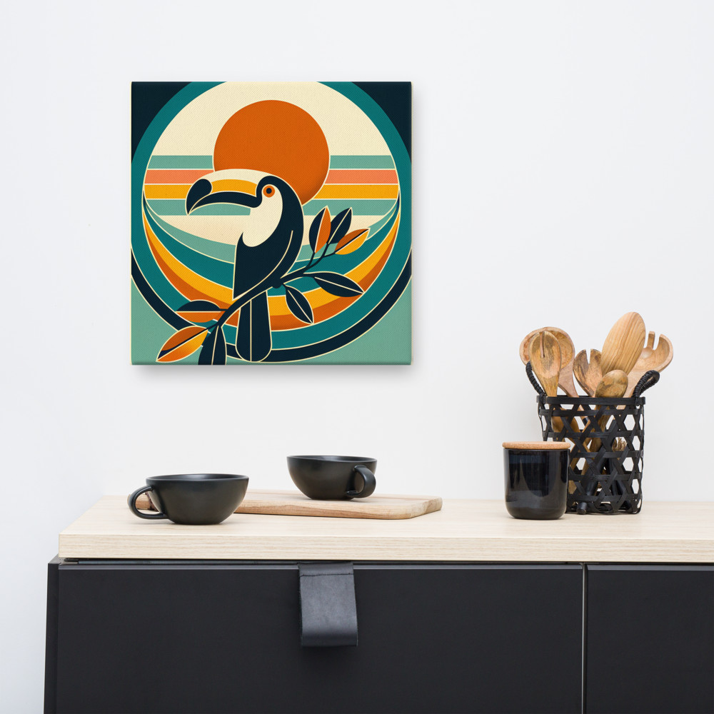 Retro Toucan Sunset in Teal and Orange