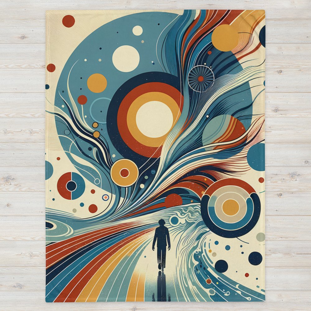 Retro Abstract Cosmic Swirls with Silhouette Figure
