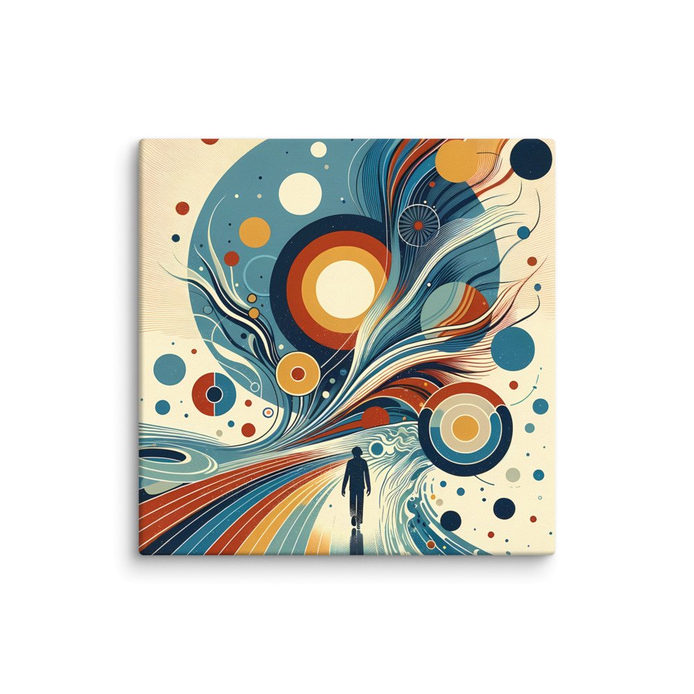 Retro Abstract Cosmic Swirls with Silhouette Figure
