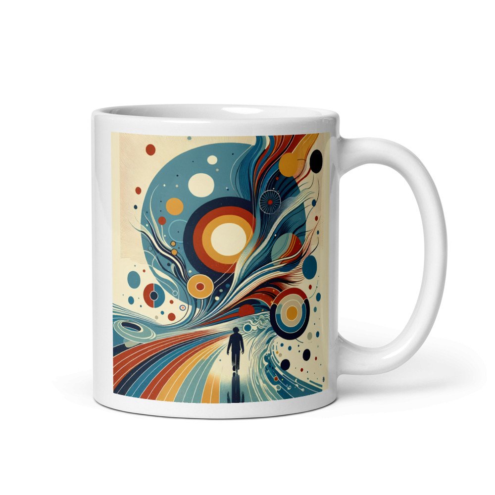Retro Abstract Cosmic Swirls with Silhouette Figure