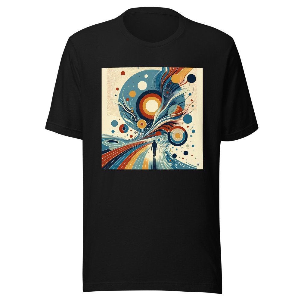 Retro Abstract Cosmic Swirls with Silhouette Figure
