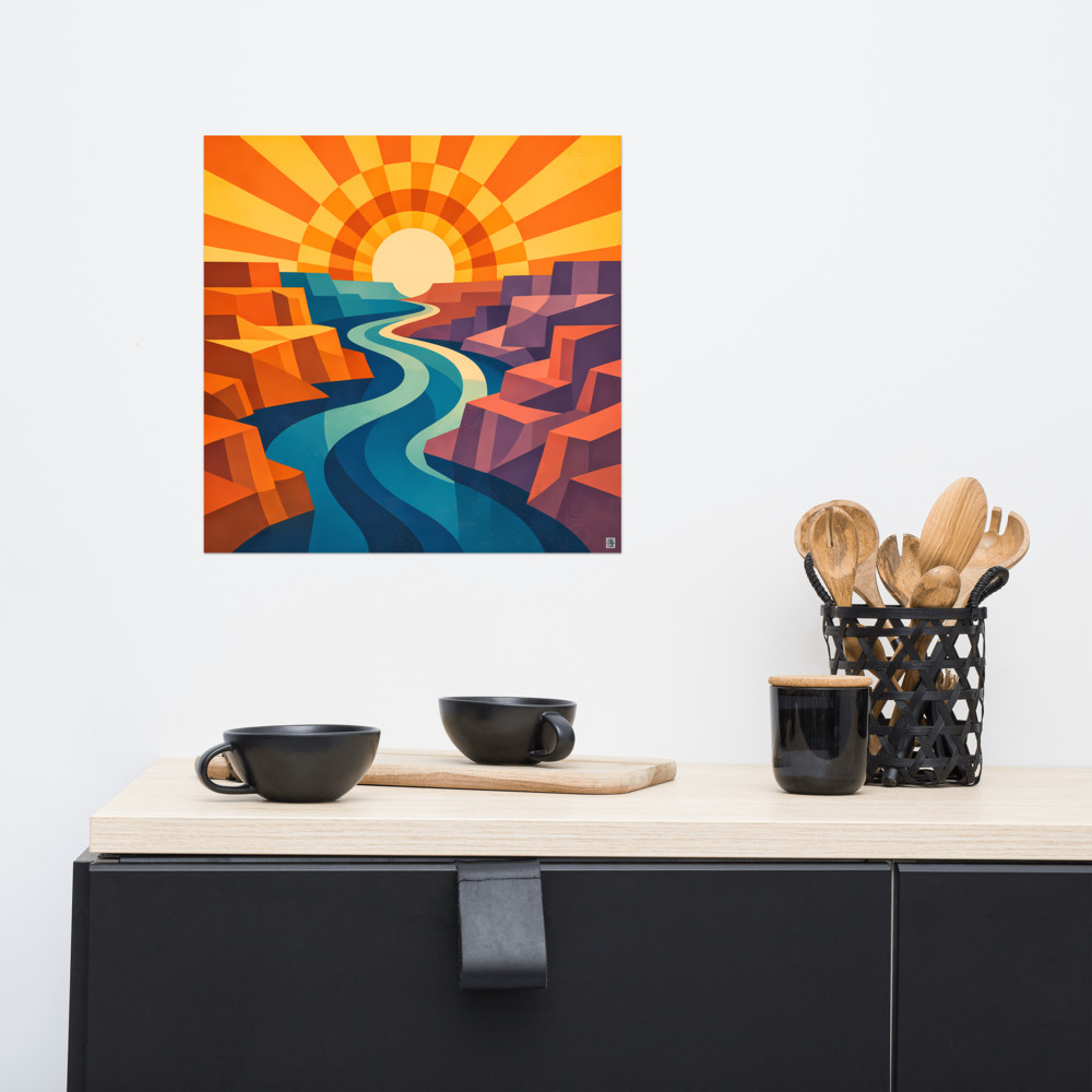 Geometric Canyon River Sunset — Poster