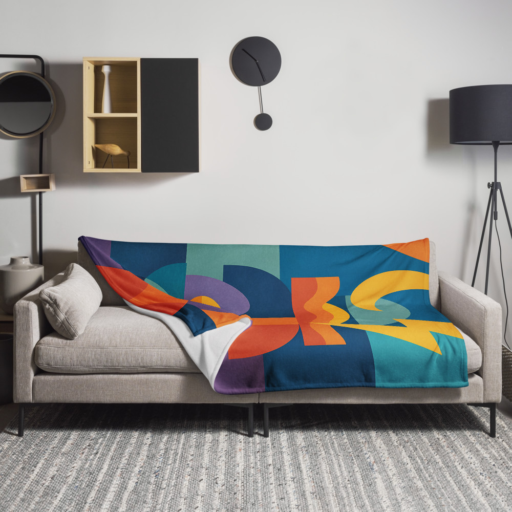 Geometric Moon Lightning and Wave Shape Stack — Throw Blanket