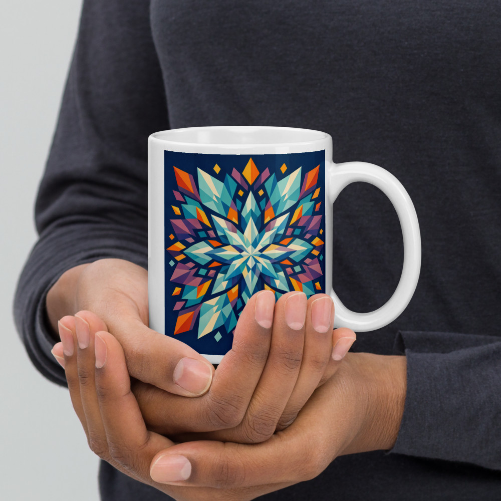 Colourful Geometric Snowflake Mandala on Navy
