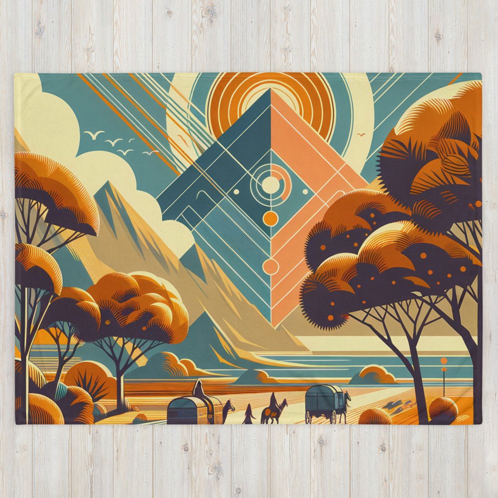 Retro Geometric Mountain Sunset Landscape Illustration