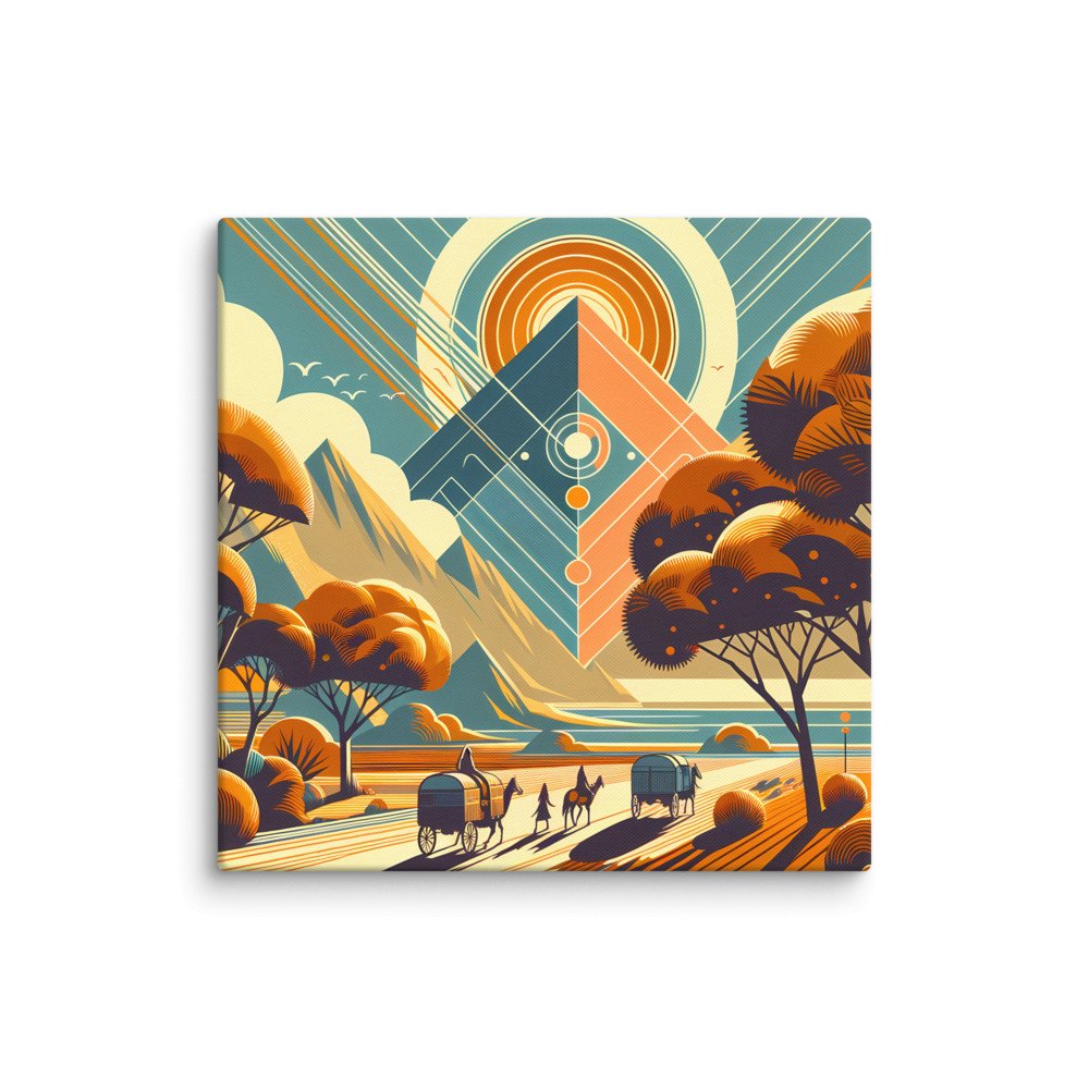 Retro Geometric Mountain Sunset Landscape Illustration