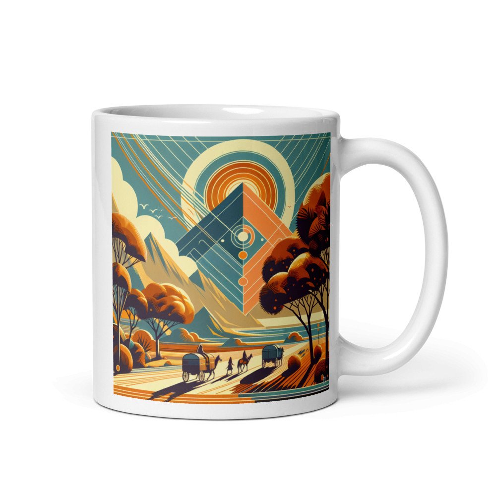 Retro Geometric Mountain Sunset Landscape Illustration