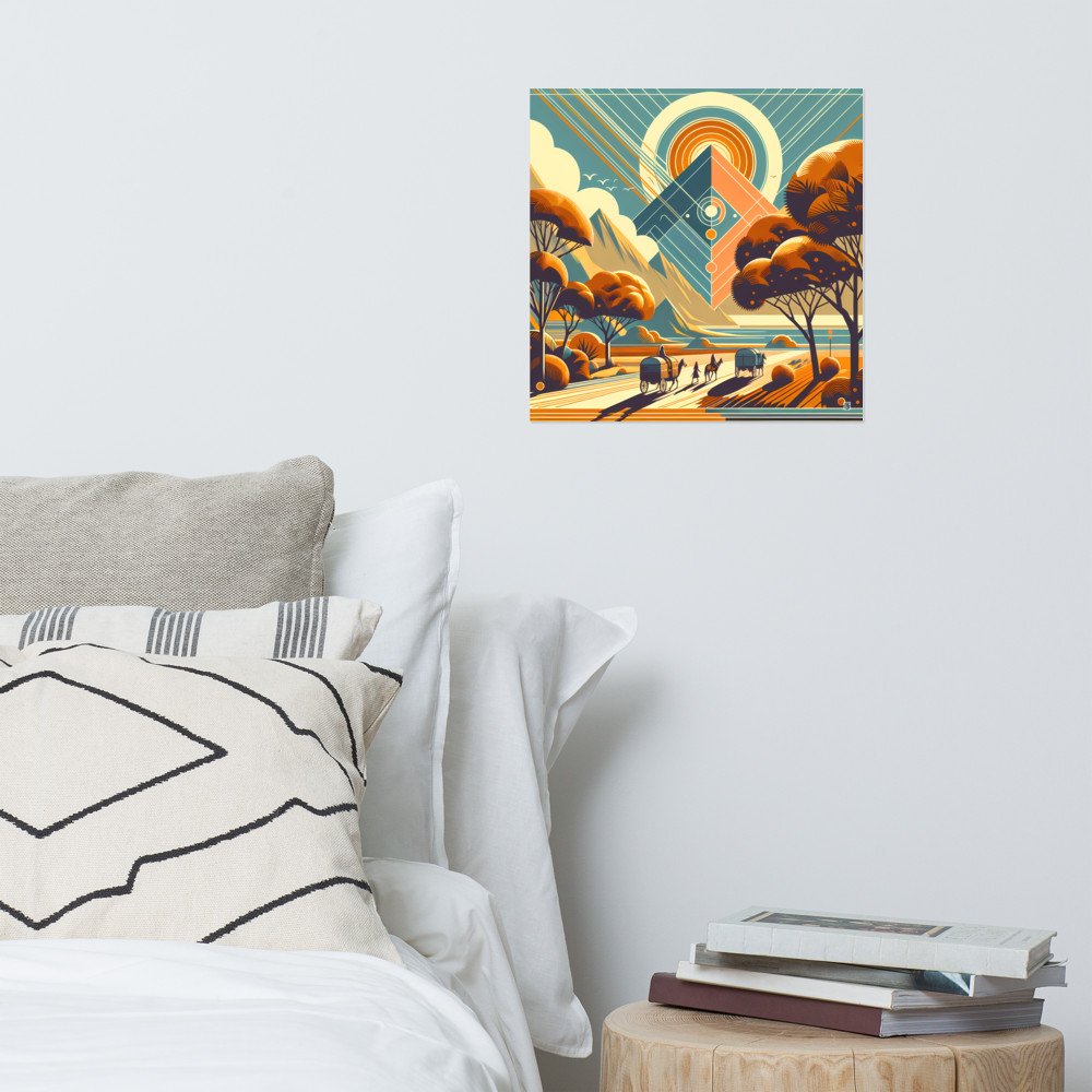 Retro Geometric Mountain Sunset Landscape Illustration