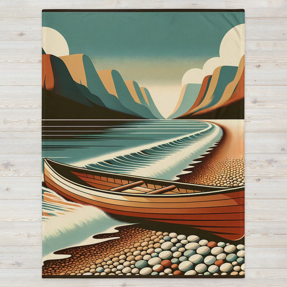 Retro Canoe on Pebble Beach Mountain Coast