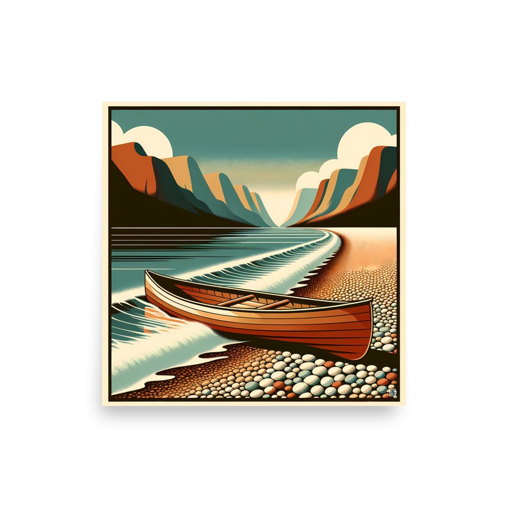 Retro Canoe on Pebble Beach Mountain Coast