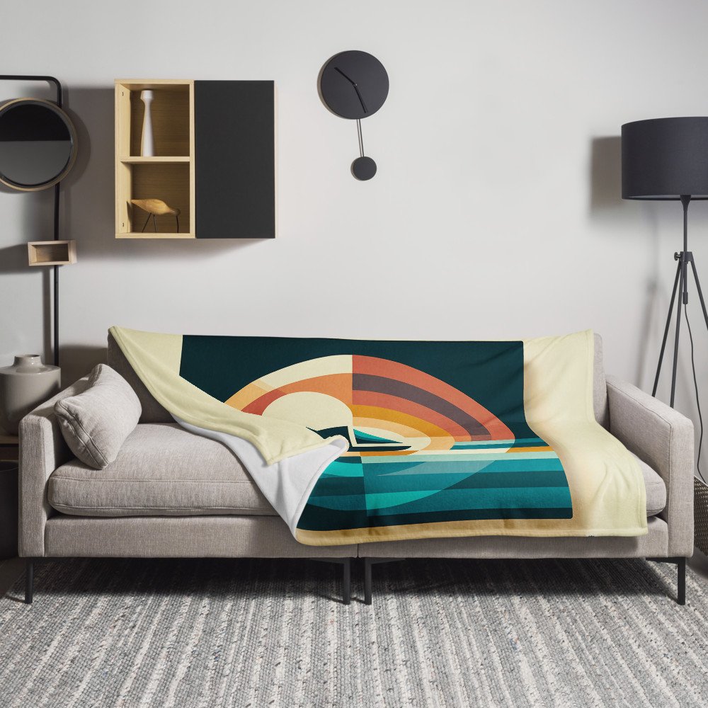 Retro Geometric Sailboat Sunset Art