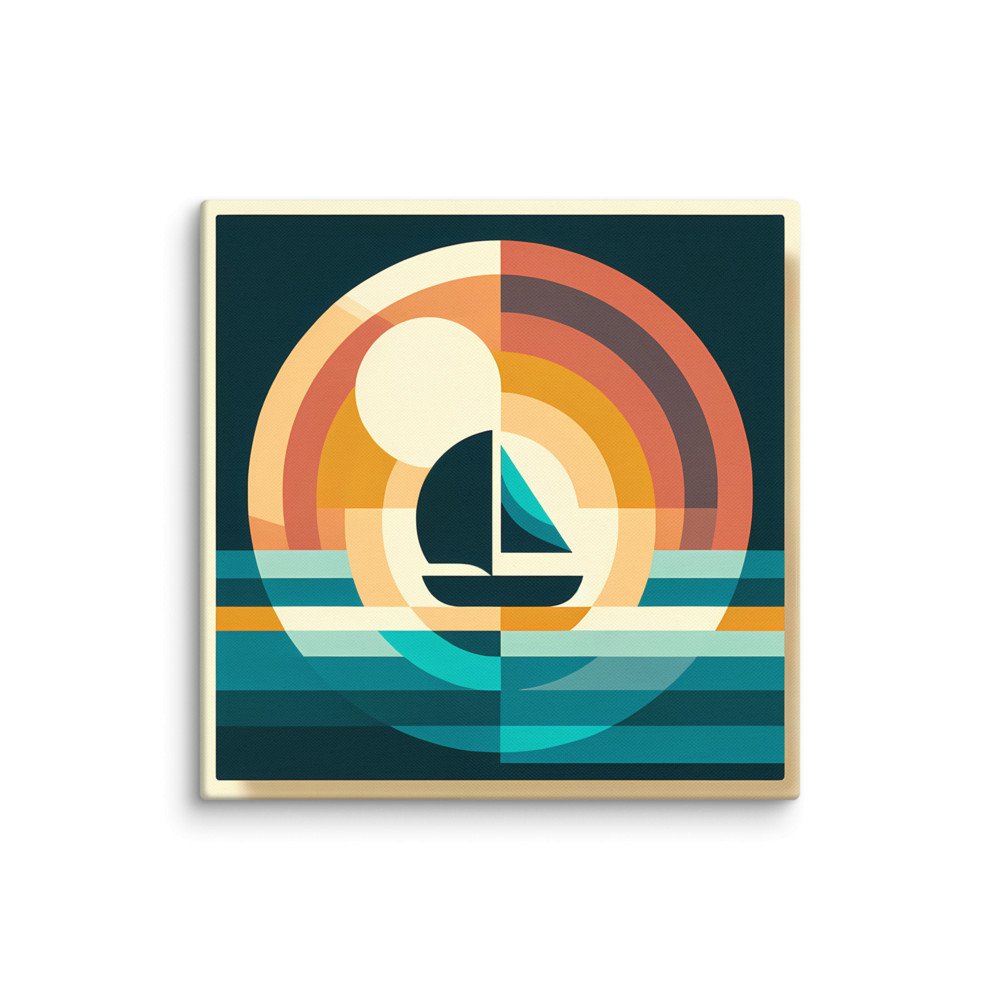 Retro Geometric Sailboat Sunset Art