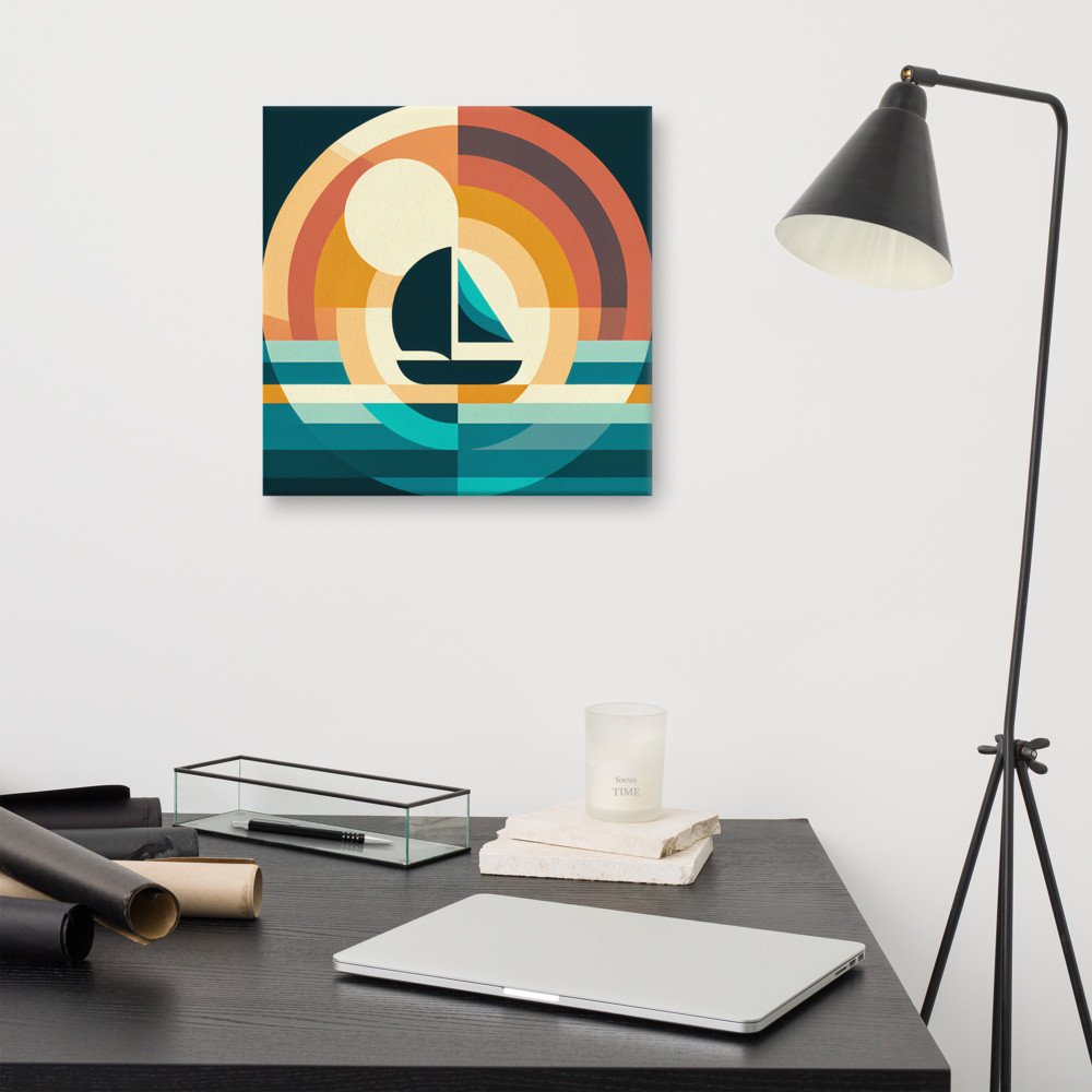 Retro Geometric Sailboat Sunset Art