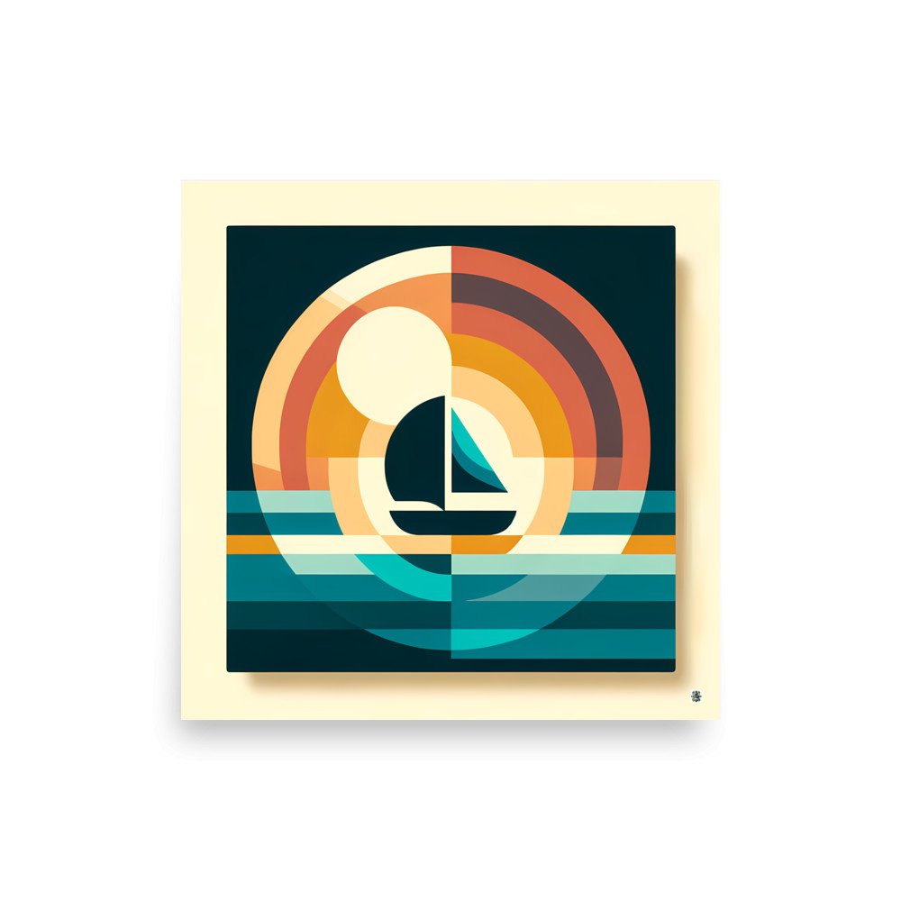 Retro Geometric Sailboat Sunset Art