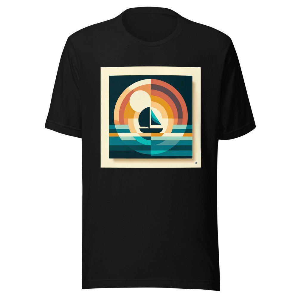 Retro Geometric Sailboat Sunset Art
