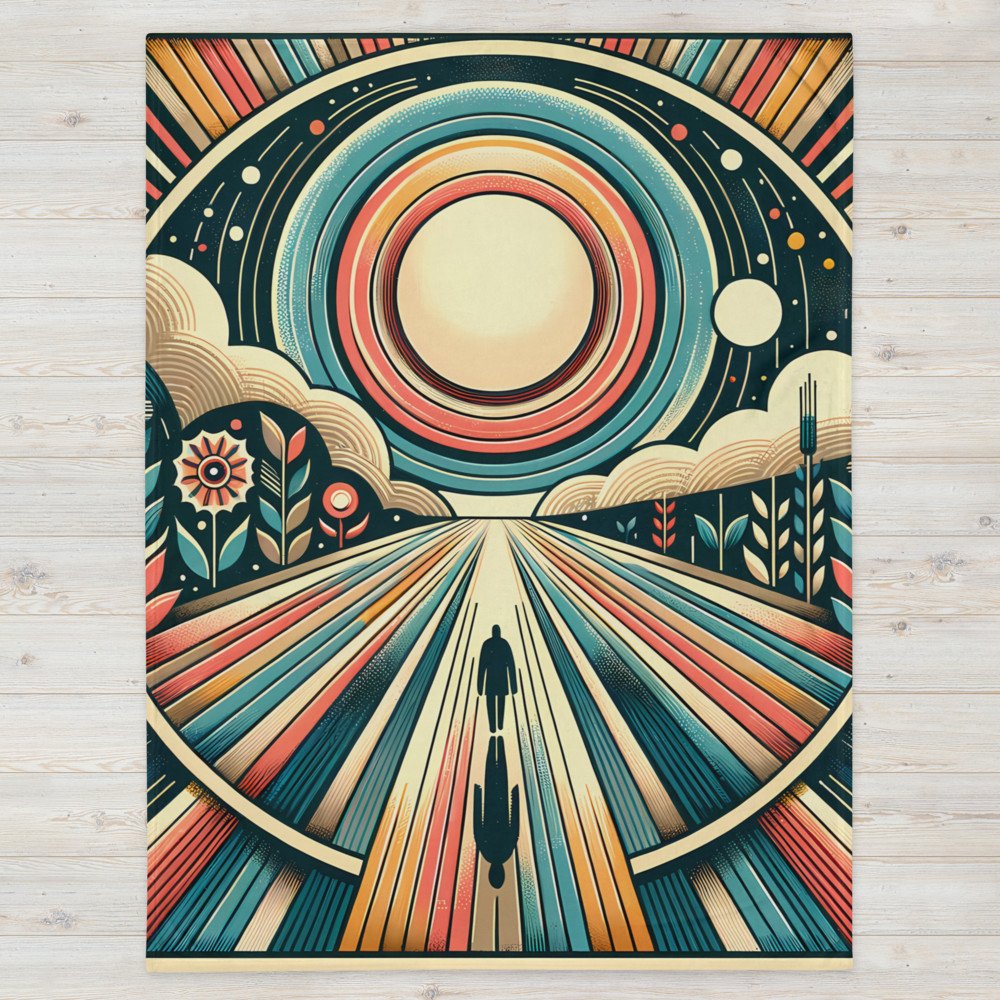 Retro Geometric Sunburst Landscape Art