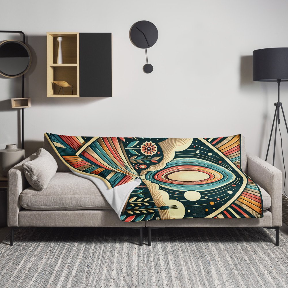 Retro Geometric Sunburst Landscape Art