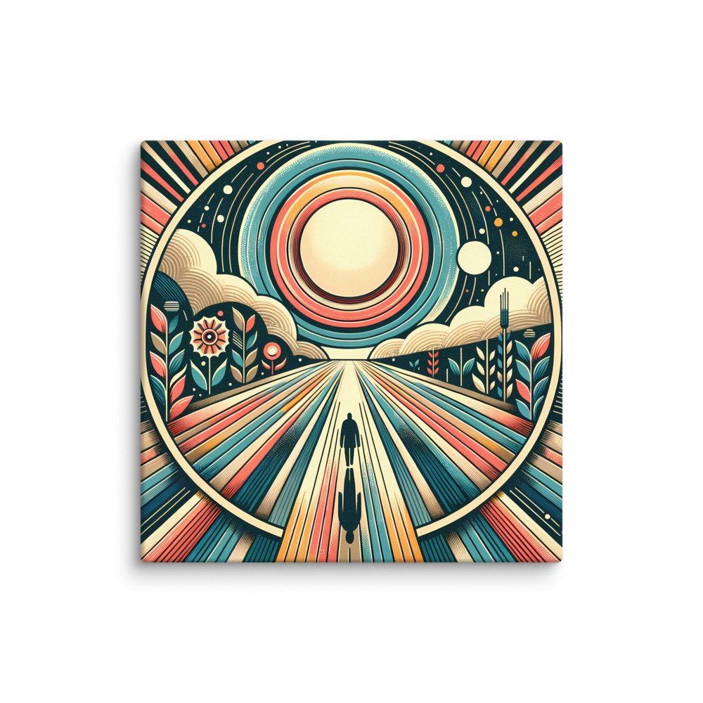 Retro Geometric Sunburst Landscape Art