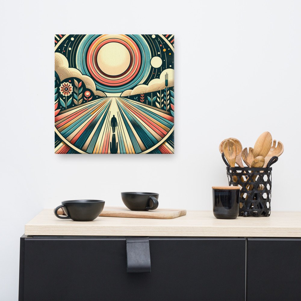 Retro Geometric Sunburst Landscape Art — Canvas Print