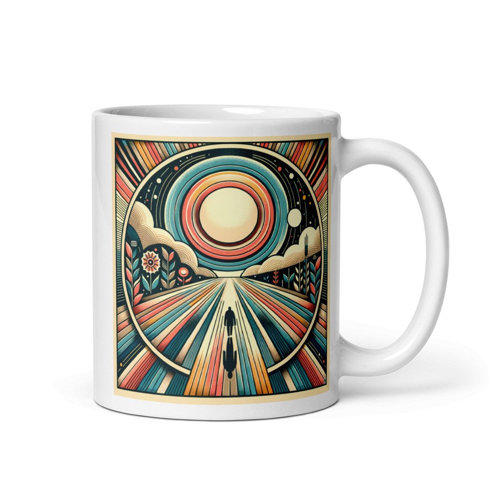 Retro Geometric Sunburst Landscape Art