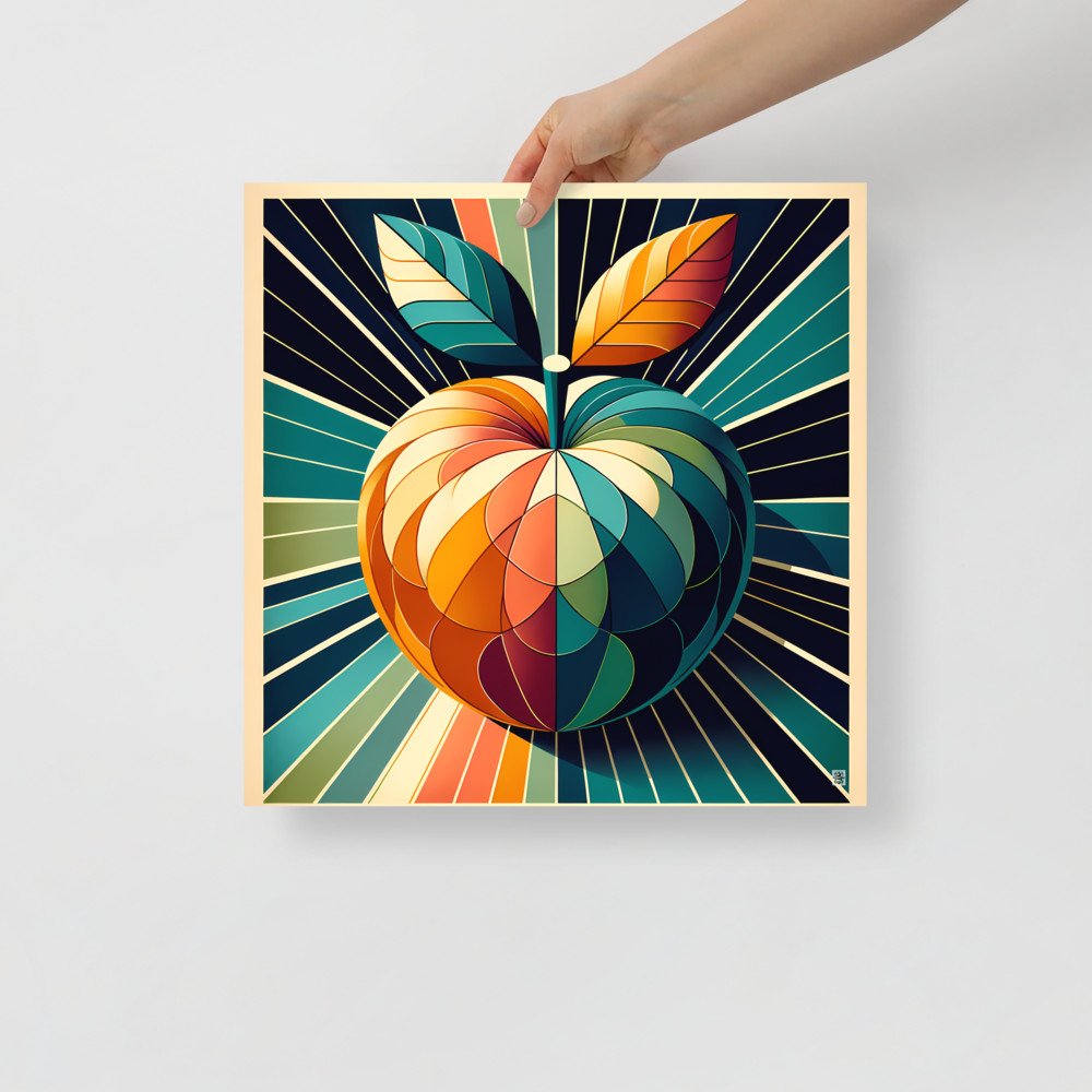 Retro Geometric Apple Sunburst in Teal and Orange