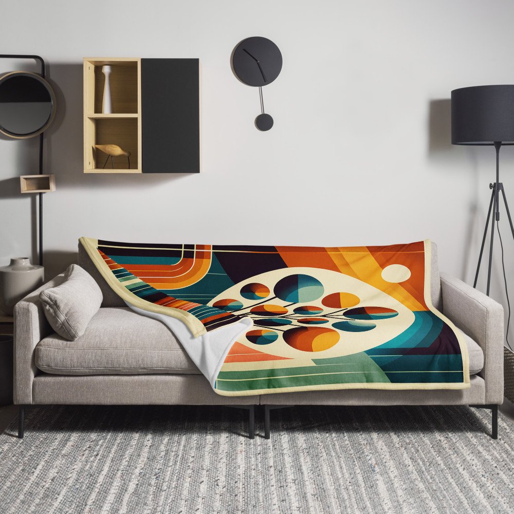 Mid Century Modern Geometric Tree in Teal and Orange