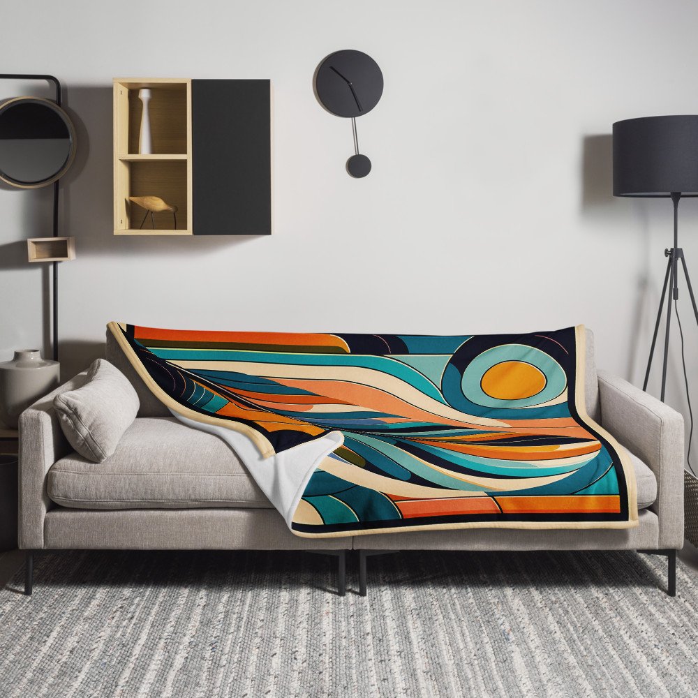 Retro Abstract Feather Waves in Teal and Orange