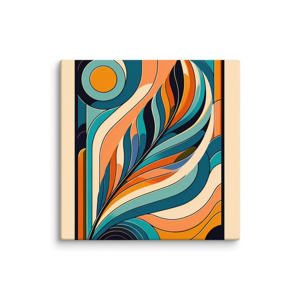 Retro Abstract Feather Waves in Teal and Orange
