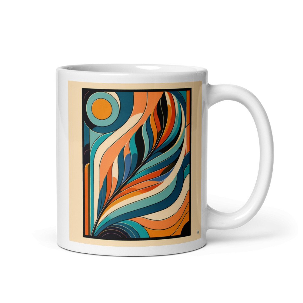 Retro Abstract Feather Waves in Teal and Orange