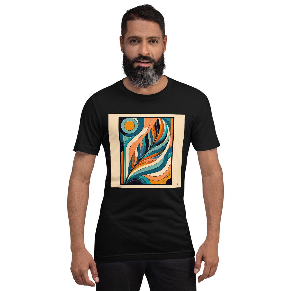 Retro Abstract Feather Waves in Teal and Orange