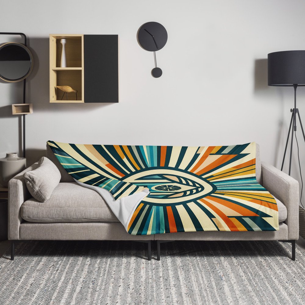 Retro Geometric House Sunburst in Teal and Orange