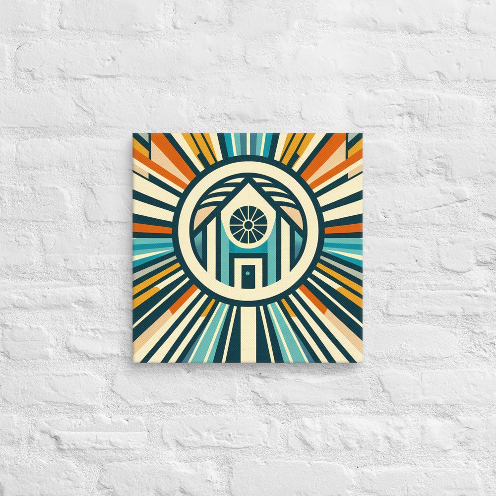 Retro Geometric House Sunburst in Teal and Orange