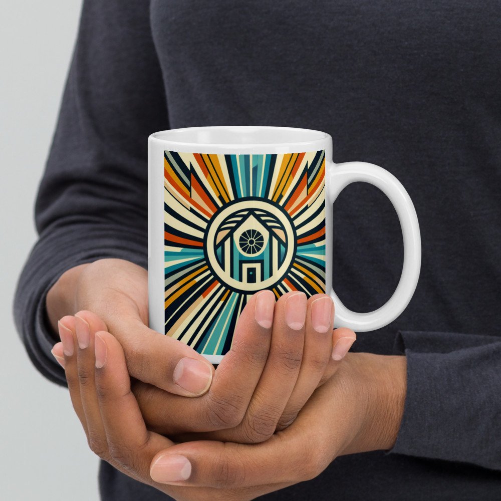 Retro Geometric House Sunburst in Teal and Orange