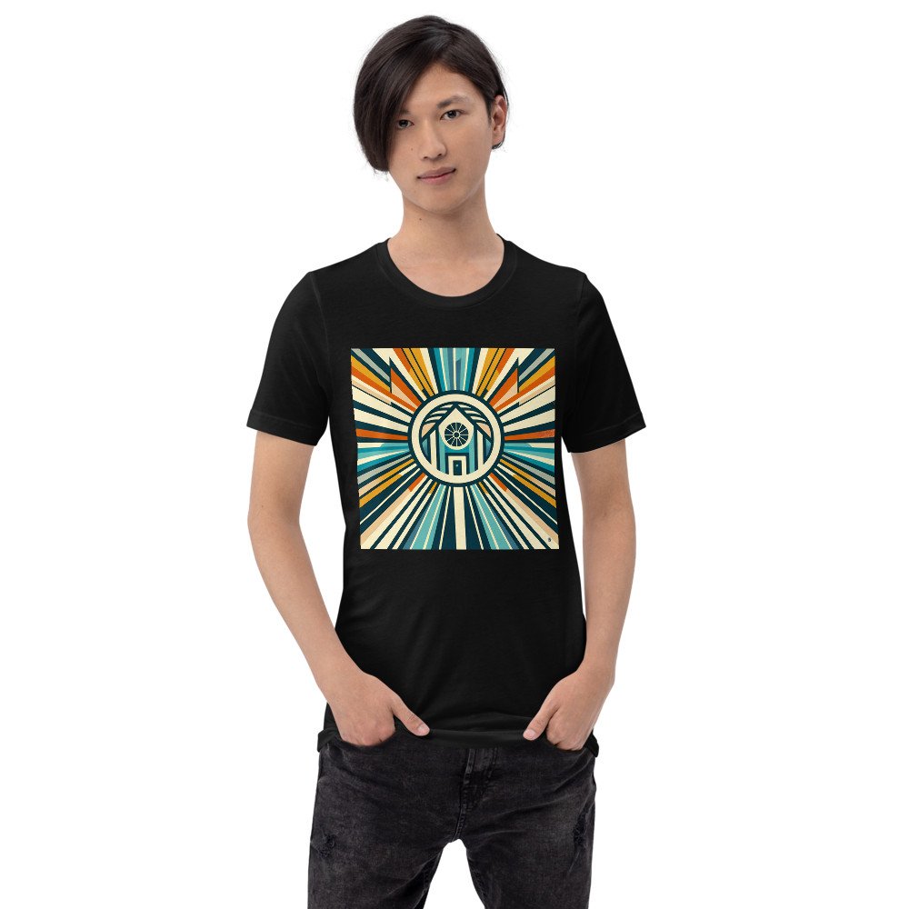Retro Geometric House Sunburst in Teal and Orange