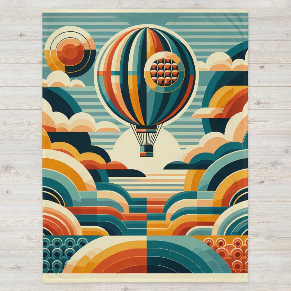 Retro Hot Air Balloon with Geometric Clouds