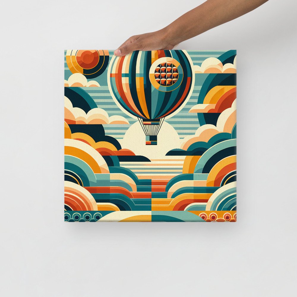 Retro Hot Air Balloon with Geometric Clouds