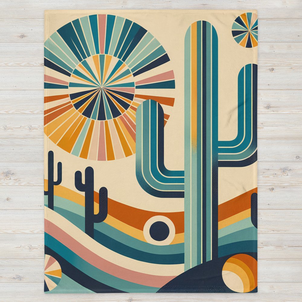 Retro Geometric Cactus Desert Scene