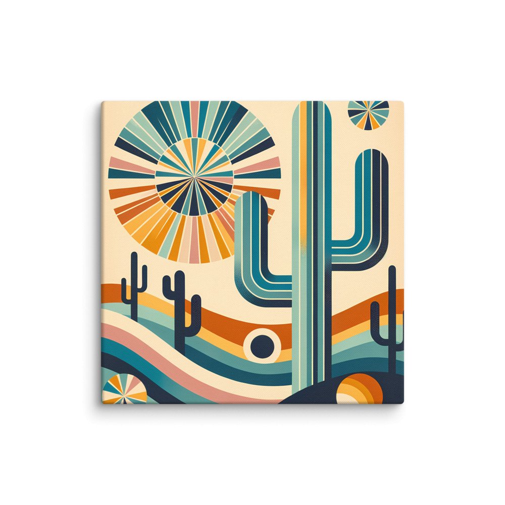 Retro Geometric Cactus Desert Scene