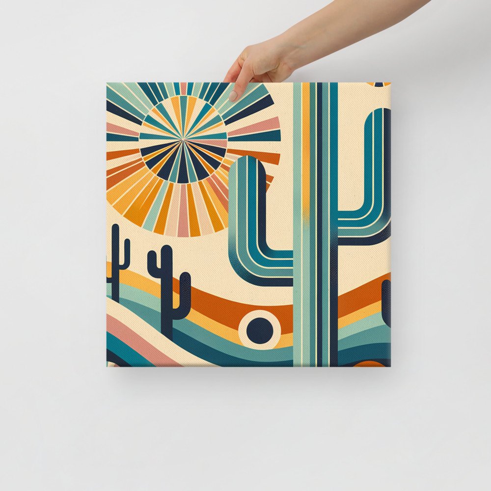 Retro Geometric Cactus Desert Scene