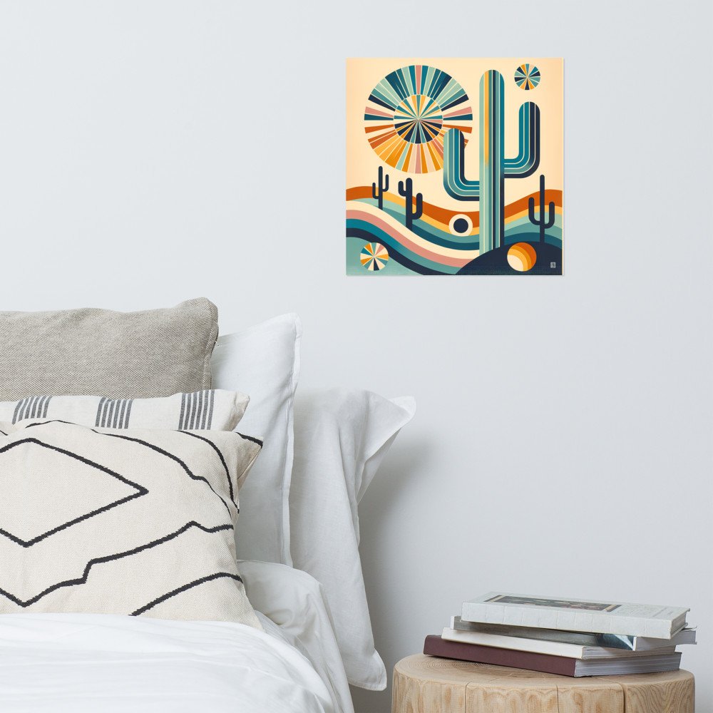 Retro Geometric Cactus Desert Scene