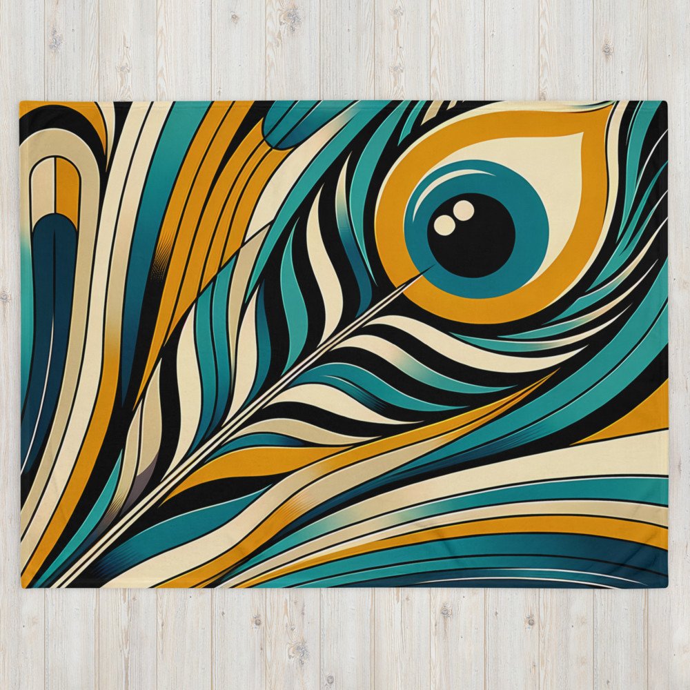 Abstract Peacock Feather in Teal and Gold