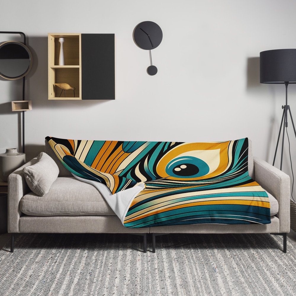 Abstract Peacock Feather in Teal and Gold