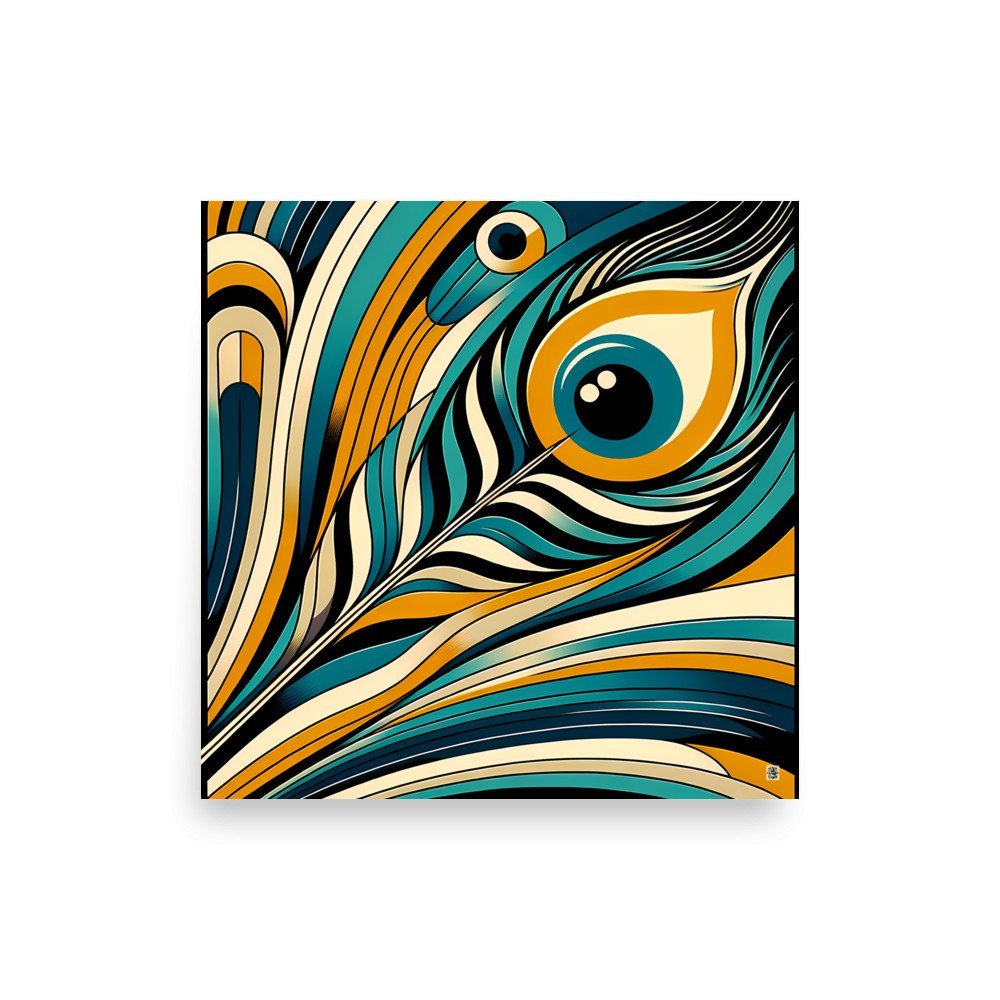 Abstract Peacock Feather in Teal and Gold