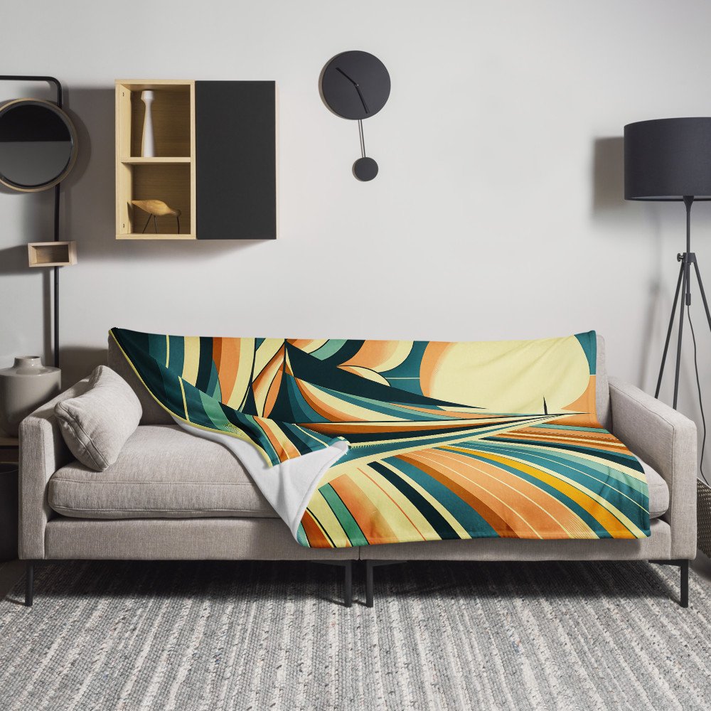 Retro Sailboat with Bold Geometric Waves